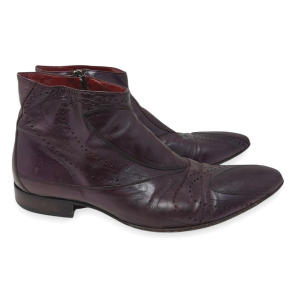 Jo Ghost Boots Mens 40 US 7 Burgundy Leather Side Zip Pointed Toe Brogue Italy main image 5
